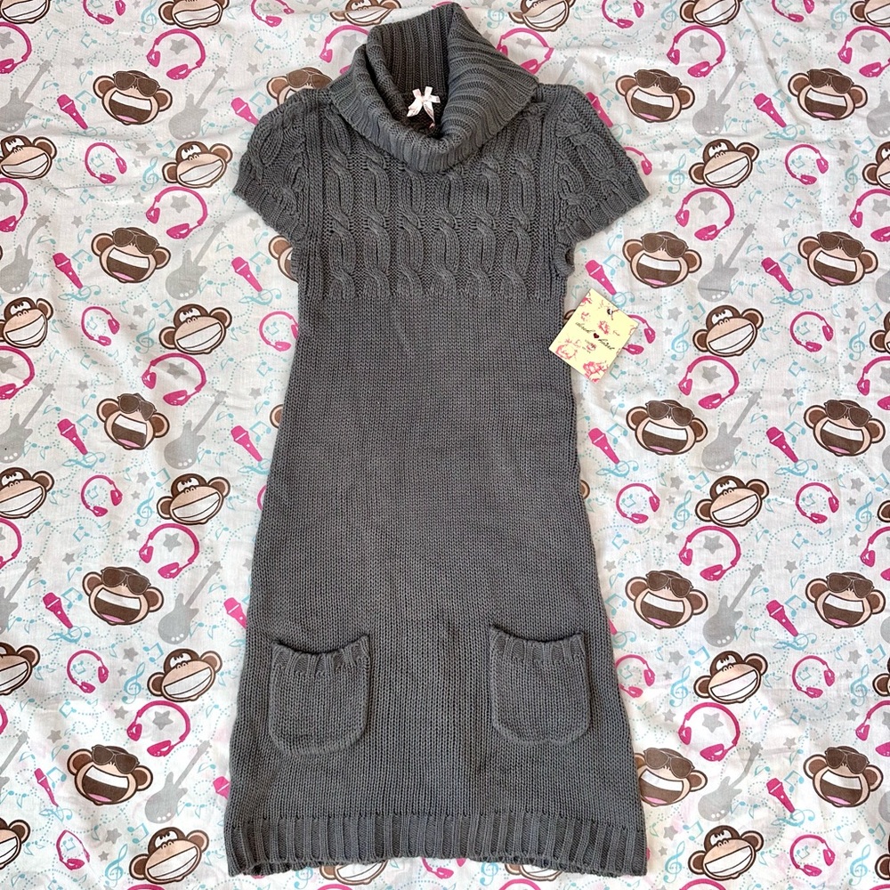 Derek‎ Heart Vintage Grey Knit Sweater Dress Turtle Neck Size M NWT Aesthetic